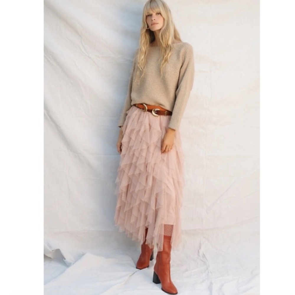 Anthropologie Maeve ruffled tulle skirt sz 00 xs